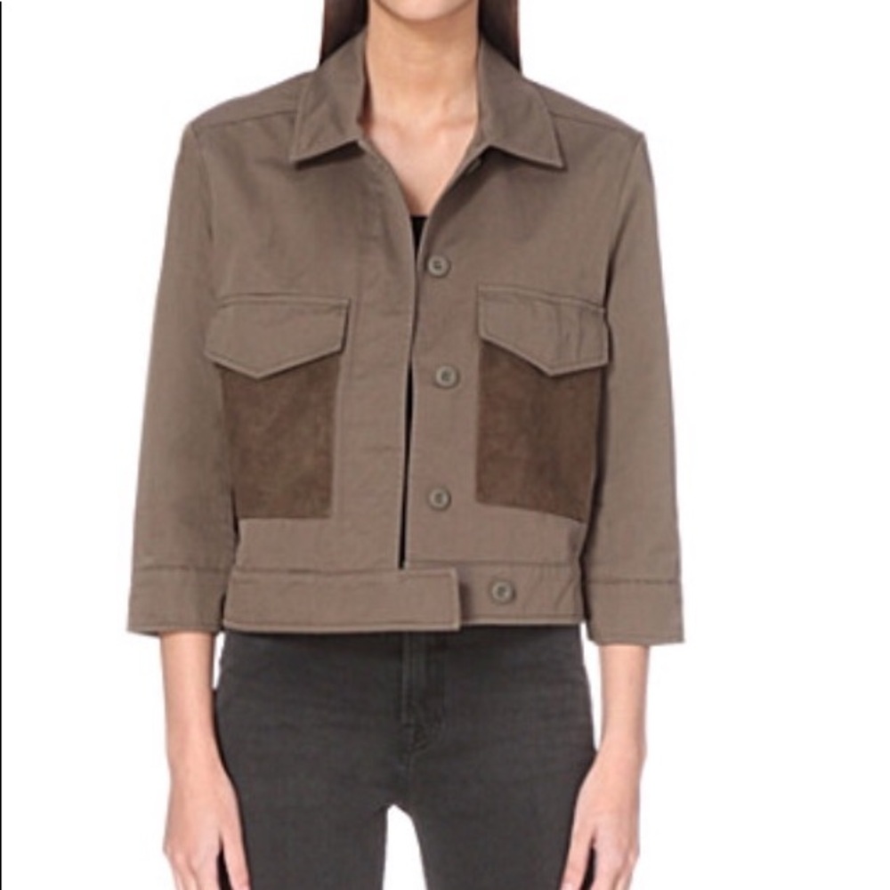 All Saints Cropped Jacket w Suede Pocket Sz 2